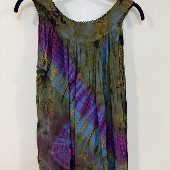 Green Purple tie dye tank top with lace trim One size Boho Indie Festival Grunge - Picture 4 of 8